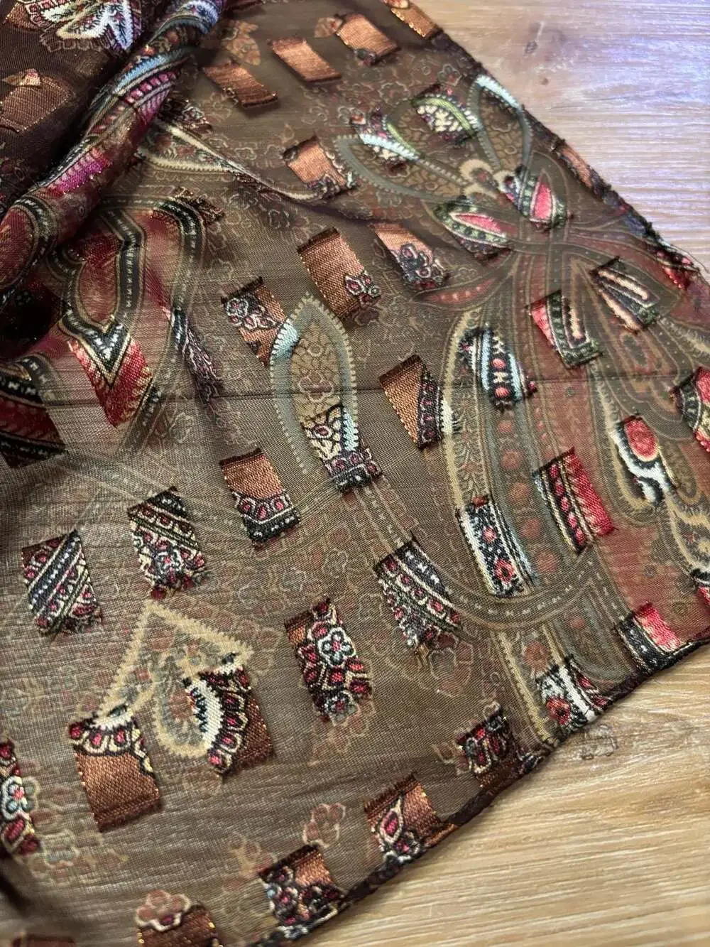 Lightweight Brown and Multi-Colored Paisley Pattern Sheer silk Accent Scarf